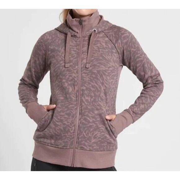 Athleta Triumph Full Zip Athletic Hoodie Sweatshirt Smoked Brown Print SZ Small - Picture 1 of 12